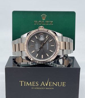 Brand New 2023 Jun Rolex Datejust 41 Two-Tone Rose Gold Oyster Fluted Bezel 126331 “Slate Motif”