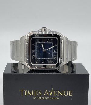Brand New 2023 Jan Santos De Cartier Watch Large Model Stainless Steel WSSA0030 “Blue”