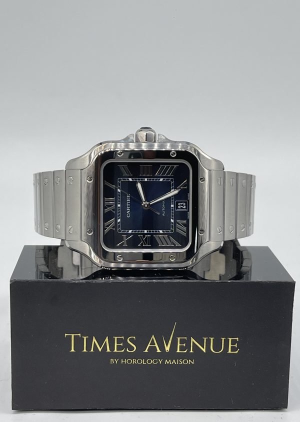 Brand New 2023 Jan Santos De Cartier Watch Large Model Stainless Steel WSSA0030 "Blue"