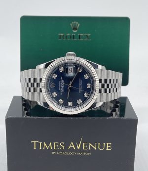 Brand New 2023 Oct Rolex Datejust 36 Stainless Steel Jubilee Fluted Bezel 126234 “Blue 10PT Diamonds”