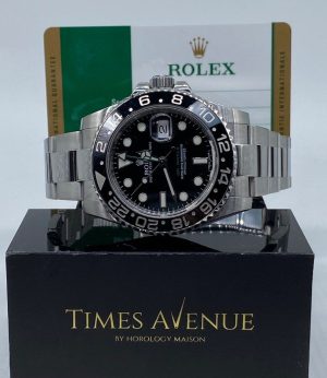 Preowned Discontinued 2017 Sep Rolex GMT Master 2 Stainless Steel 116710LN “Black” Green Hand