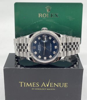 Brand New 2023 Oct Rolex Datejust 36 Stainless Steel Jubilee Fluted Bezel 126234 “Blue 10PT Diamonds”