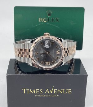 Brand New 2023 Dec Rolex Datejust 36 Two-Tone Rose Gold Jubilee Fluted Bezel 126231 “Slate Roman Diamond VI IX”