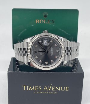 Preowned 2021 Rolex Datejust 41 Stainless Steel Jubilee Fluted Bezel 126334 “Slate 10PT Diamonds”