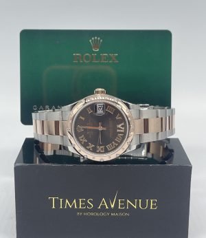 Preowned 2021 Sep Rolex Datejust 31 Two-Tone Rose Gold Oyster Domed Diamond Bezel 278341RBR “Chocolate Roman Diamond VI”