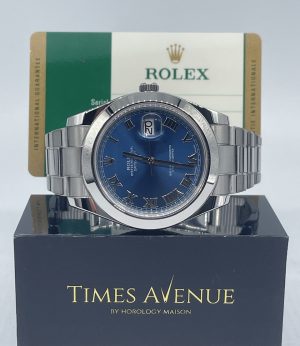 Preowned 2015 Nov Rolex Datejust 41 Stainless Steel Oyster Smooth Bezel 116300 “Blue Roman”