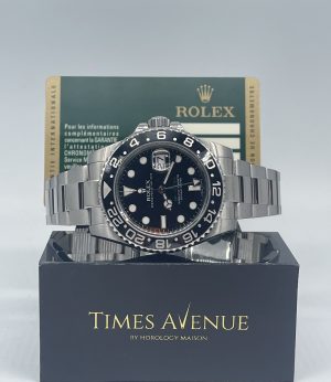 Preowned Discontinued 2015 Jan Rolex GMT Master 2 Stainless Steel 116710LN “Black” Green Hand