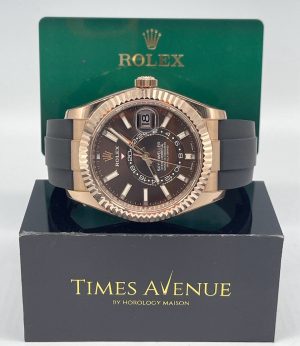 Preowned Discontinued 2022 Oct Rolex Sky-Dweller Oysterflex Rose Gold 326235  “Chocolate”