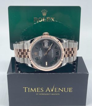 Brand New 2024 Jul Rolex Datejust 36 Two-Tone Rose Gold Jubilee Fluted Bezel 126231 “Slate Roman / Wimbledon”