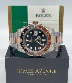 Preowned 2019 Oct Rolex GMT Master 2 Two Tone Rose Gold 126711CHNR ”Rootbeer”