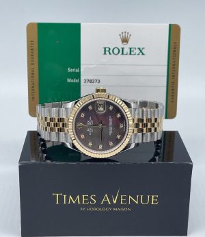 Preowned 2020 Sep Rolex Datejust 31 Two-Tone Yellow Gold Jubilee Fluted Bezel 278273 “Dark MOP 10PT Diamond”