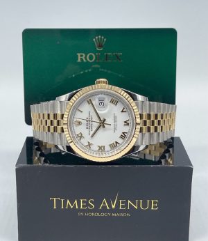Brand New 2024 Aug Rolex Datejust 36 Two-Tone Yellow Gold Jubilee Fluted Bezel 126233 “White Roman”