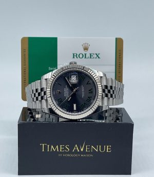 Preowned 2018 Dec Rolex Datejust 41 Stainless Steel Jubilee Fluted Bezel 126334 “Slate Roman / Wimbeldon”
