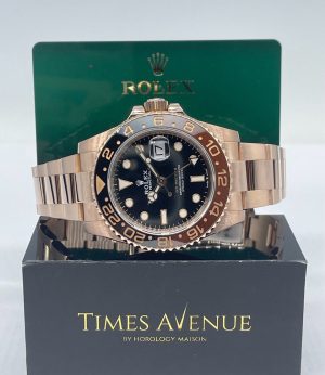 Preowned 2020 Sep Rolex GMT Master 2 126715CHNR Full Everose Gold “Rootbeer”