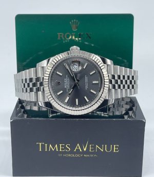 Preowned 2023 Nov Rolex Datejust 41 Stainless Steel Oyster Fluted Bezel 126334 “Slate / Grey / Rhodium”