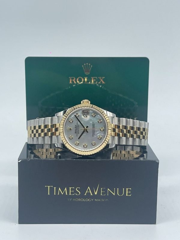 Brand new Rolex Datejust 31 278273 Mother of Pearl diamond dial with yellow gold fluted bezel and Jubilee bracelet in Singapore.