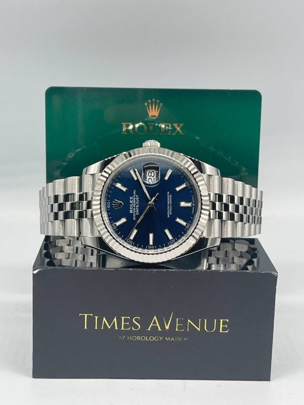 Brand new Rolex Datejust 41 126334 blue sunray dial with fluted white gold bezel and Jubilee bracelet in Singapore.