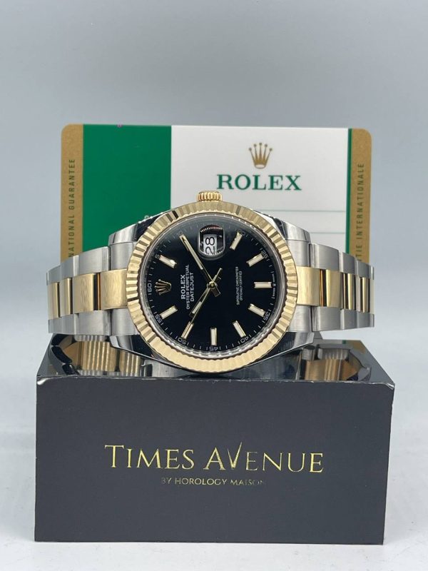 Preowned 2019 Rolex Datejust 41 126333 black dial watch with fluted bezel and two-tone Oyster bracelet in Singapore.