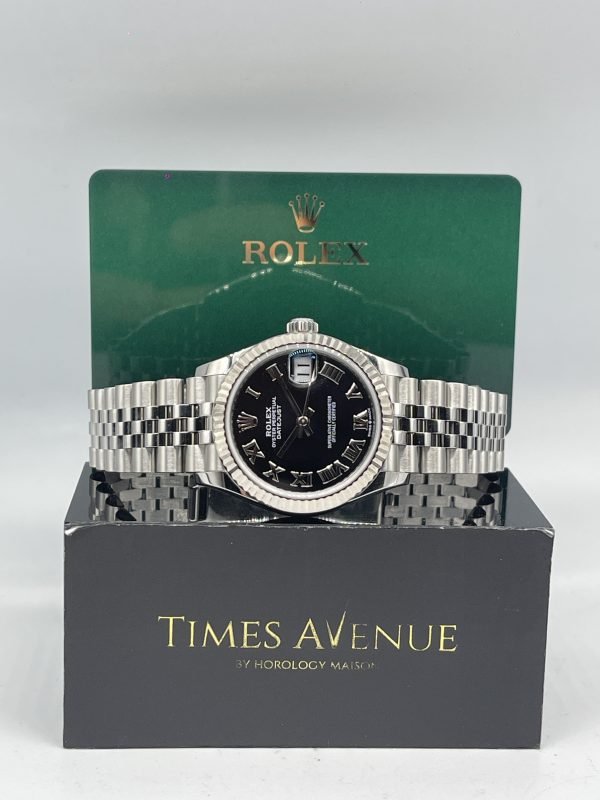 Prewoned Rolex Datejust 31 278274 black dial with Roman numerals fluted bezel and Jubilee bracelet in Singapore.
